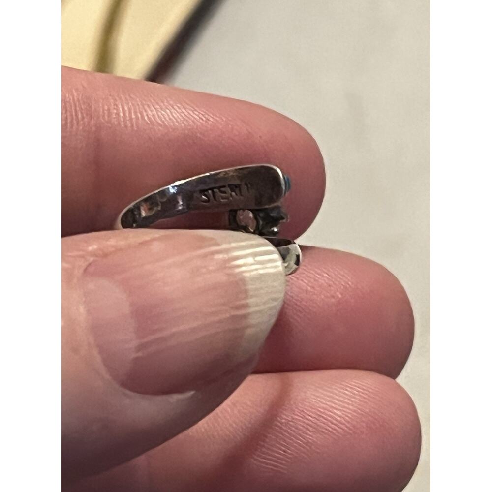 Artisan Made Sterling Bypass Ring Turquoise MOP White Sapphire Size 5 - Picture 3 of 3